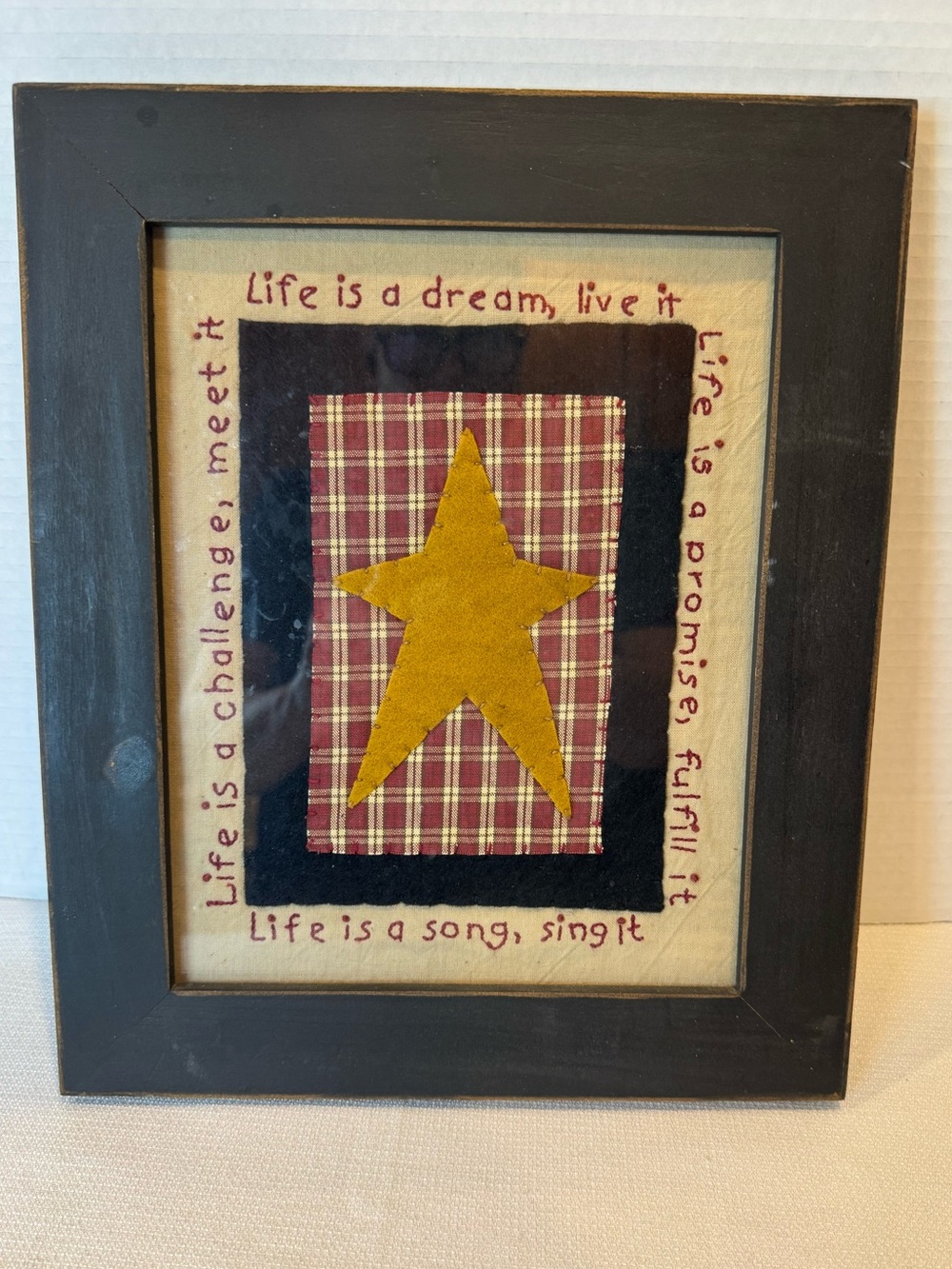 Black Framed Primitive Folk Art Design 'Life is a dream, live it' +other phrases